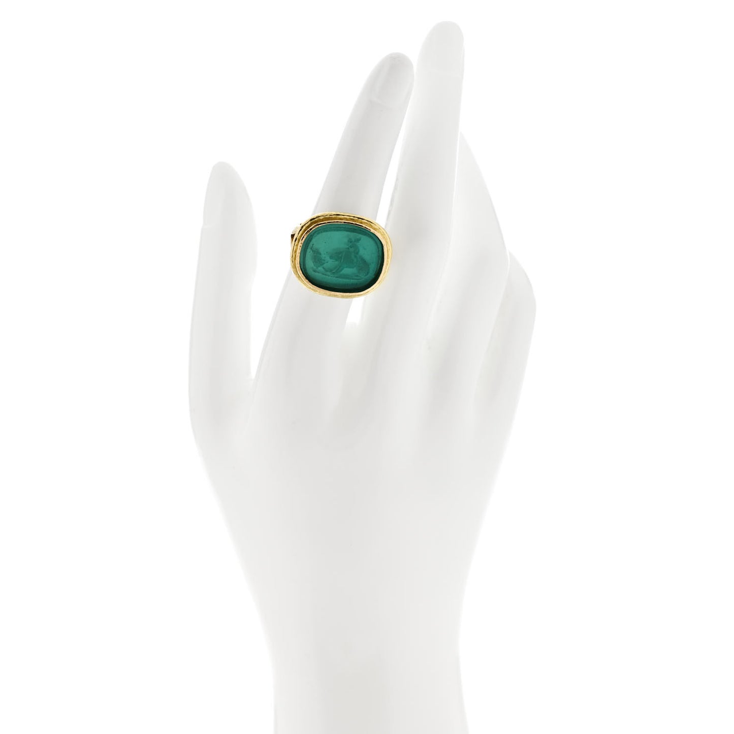 19K Yellow Gold Venetian Glass Intaglio Cupid Riding Bear Ring 53 6.5 Blue