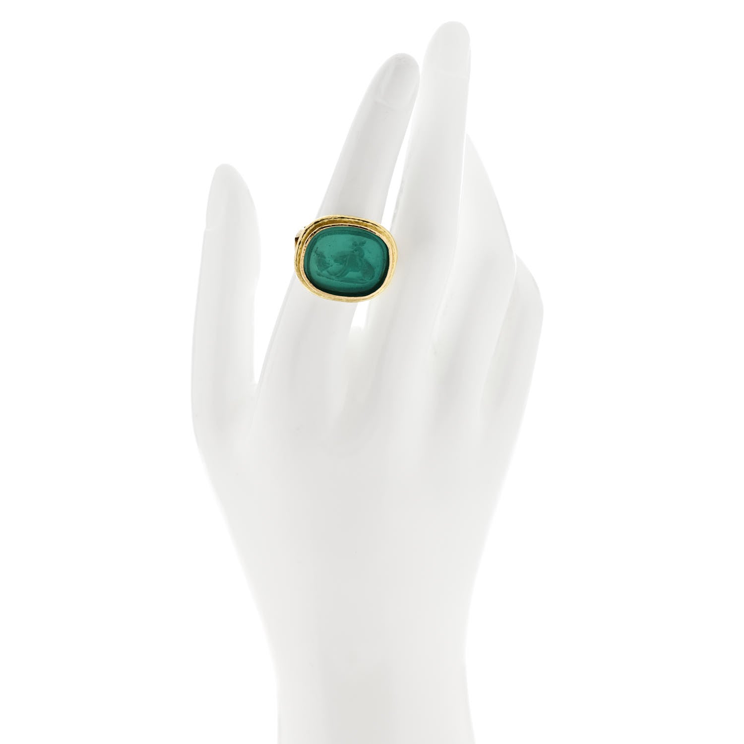 Elizabeth Locke 19K Yellow Gold Venetian Glass Intaglio Cupid Riding Bear Ring 53 6.5 Blue 2 of 6