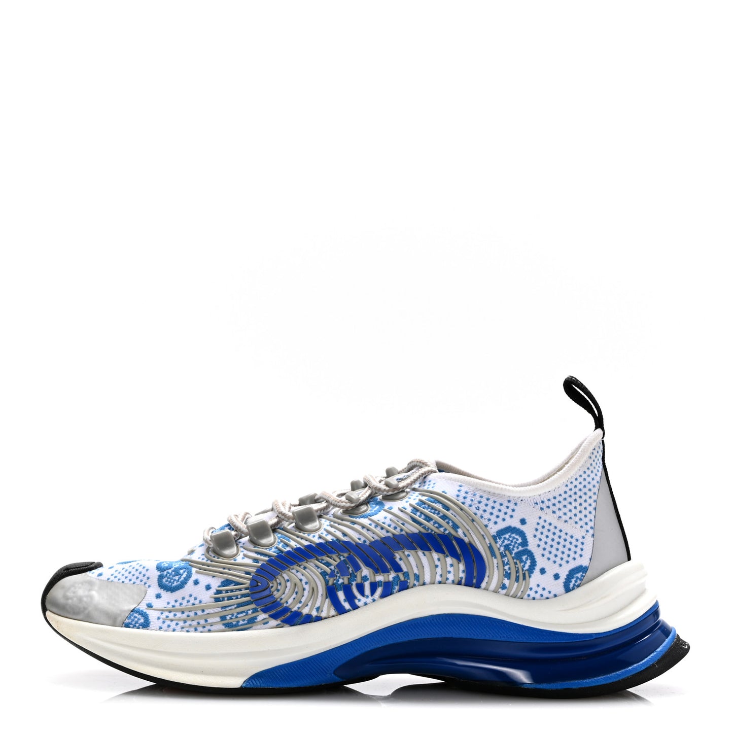 Technical Knit Fabric Waves GG Monogram Womens Gucci Run Sneakers 39.5 Great White Bright Splash Thunder Grey Sky