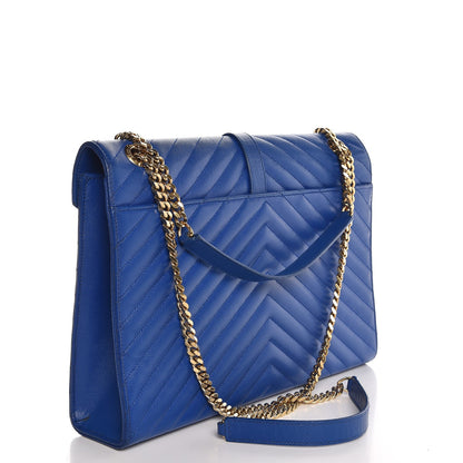 Saint Laurent Grain De Poudre Matelasse Chevron Large Monogram Satchel Blue 3 of 8