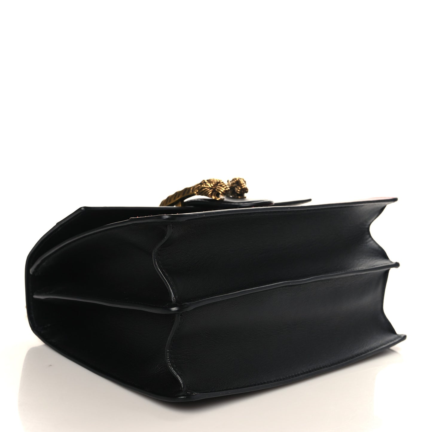 Moon Calfskin Web Medium Dionysus Bamboo Top Handle Bag Black Bright Evergreen Hibiscus Red