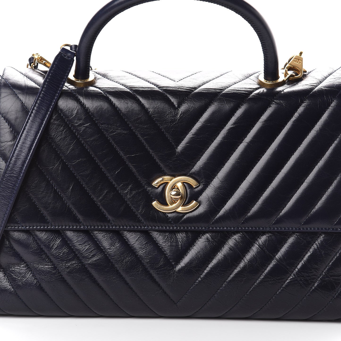 Calfskin Chevron Quilted Medium Coco Handle Flap Blue