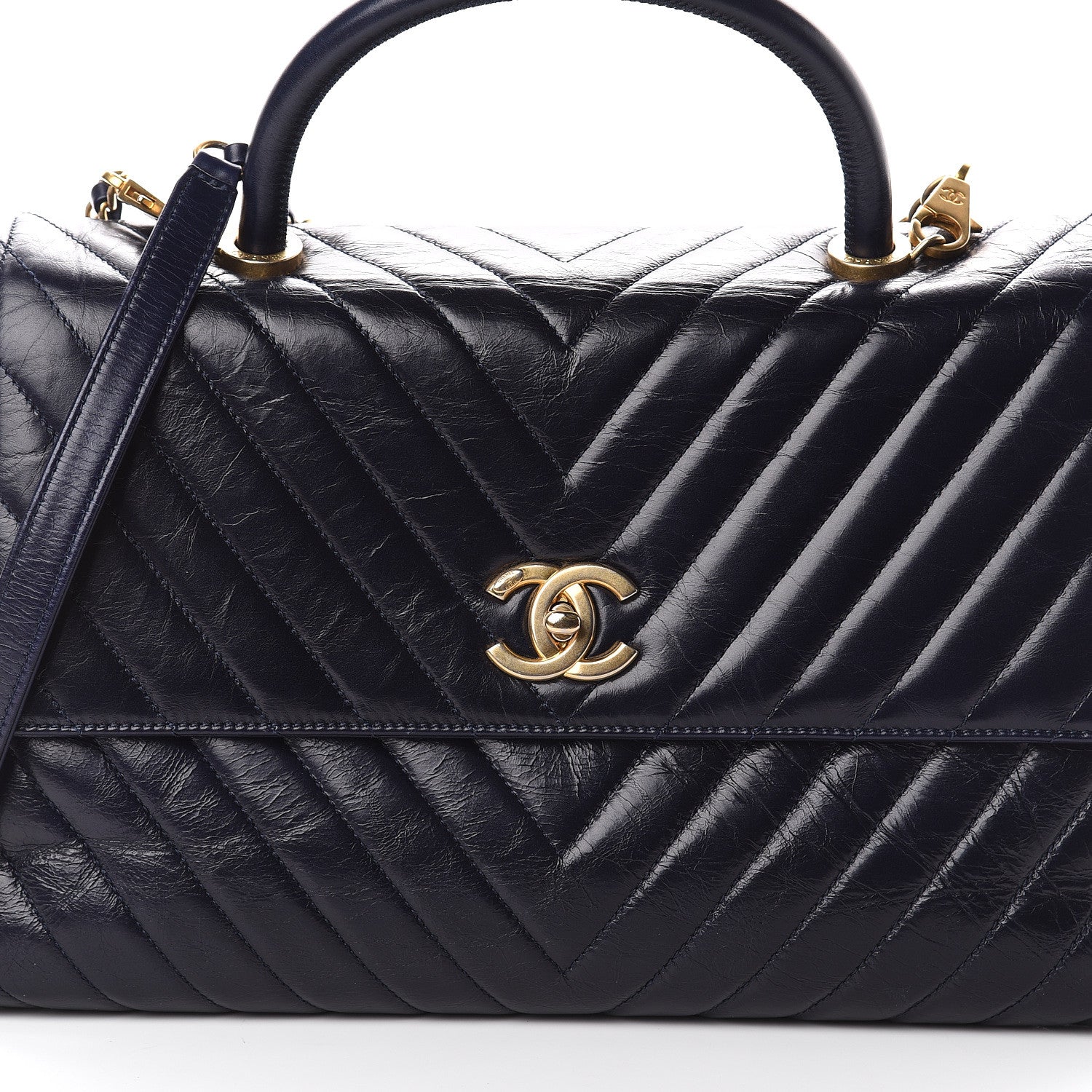 Chanel Calfskin Chevron Quilted Medium Coco Handle Flap Blue 7 of 10