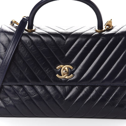 Chanel Calfskin Chevron Quilted Medium Coco Handle Flap Blue 7 of 10