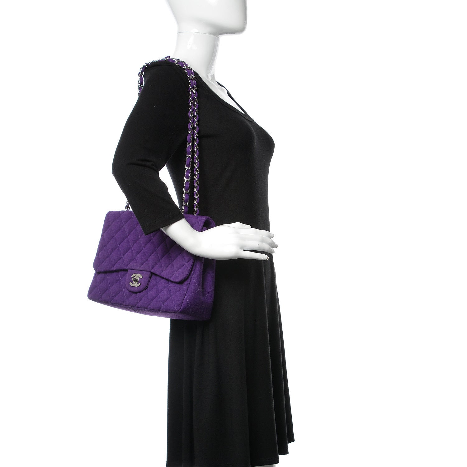 Chanel Jersey Quilted Jumbo Single Flap Purple 2 of 13