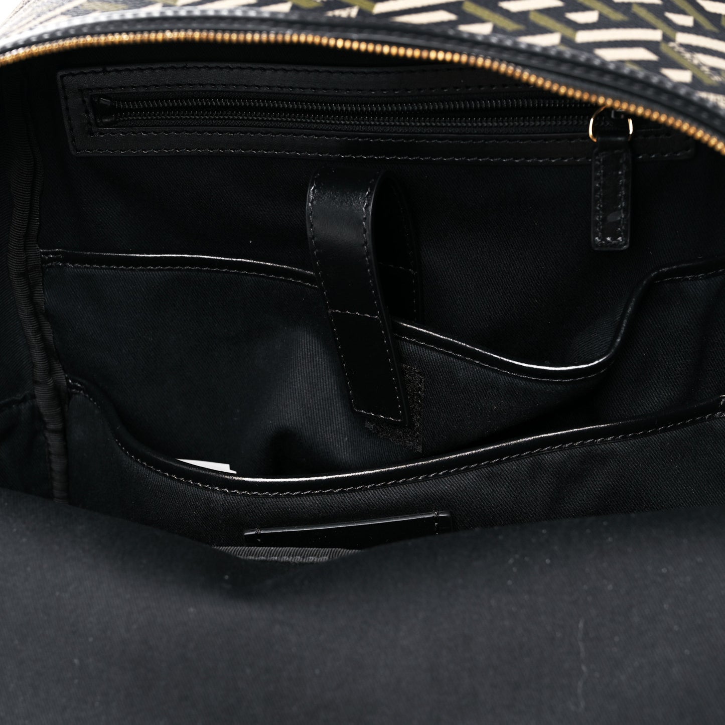 Coated Canvas Calfskin La Greca Signature Backpack Black Khaki