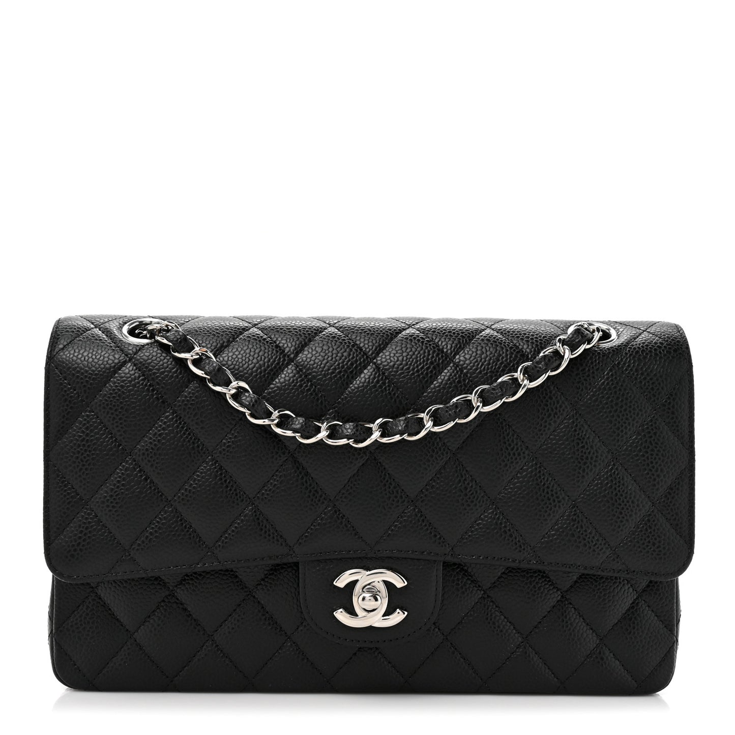 Caviar Quilted Medium Double Flap Black