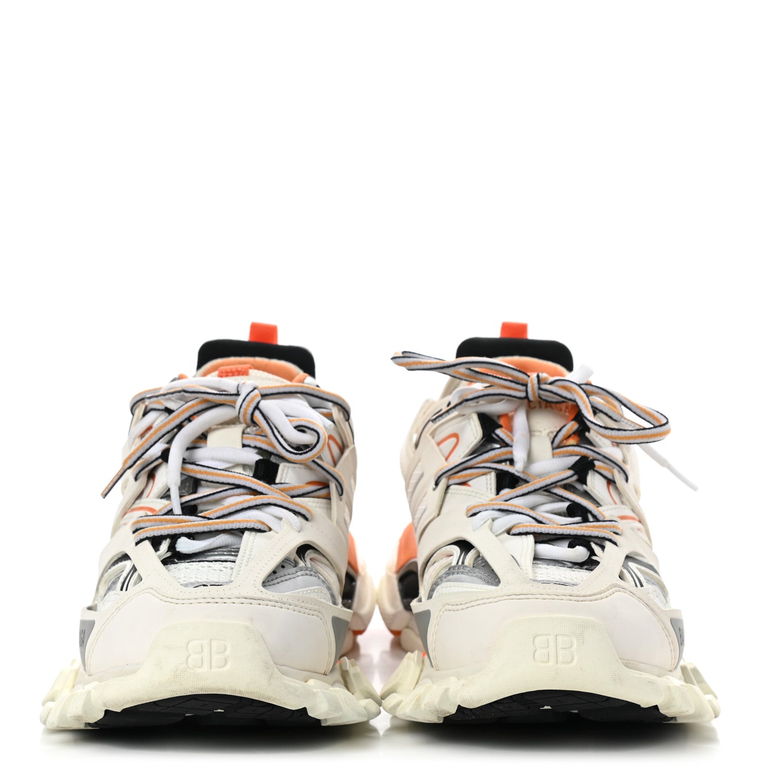 Balenciaga Mesh Nubuck Effect Fabric LED Womens Track Sneakers 37 White Orange 2 of 8