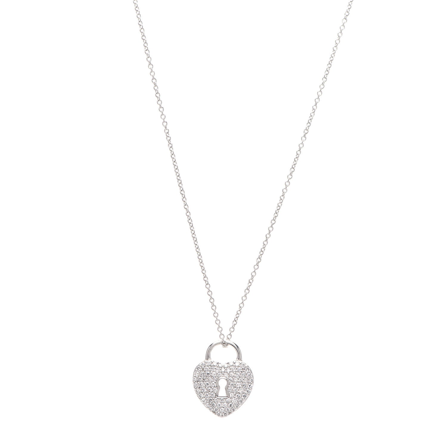 Tiffany Platinum Diamond Small Heart Lock Pendant Necklace 1 of 6