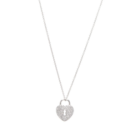 Tiffany Platinum Diamond Small Heart Lock Pendant Necklace 1 of 6