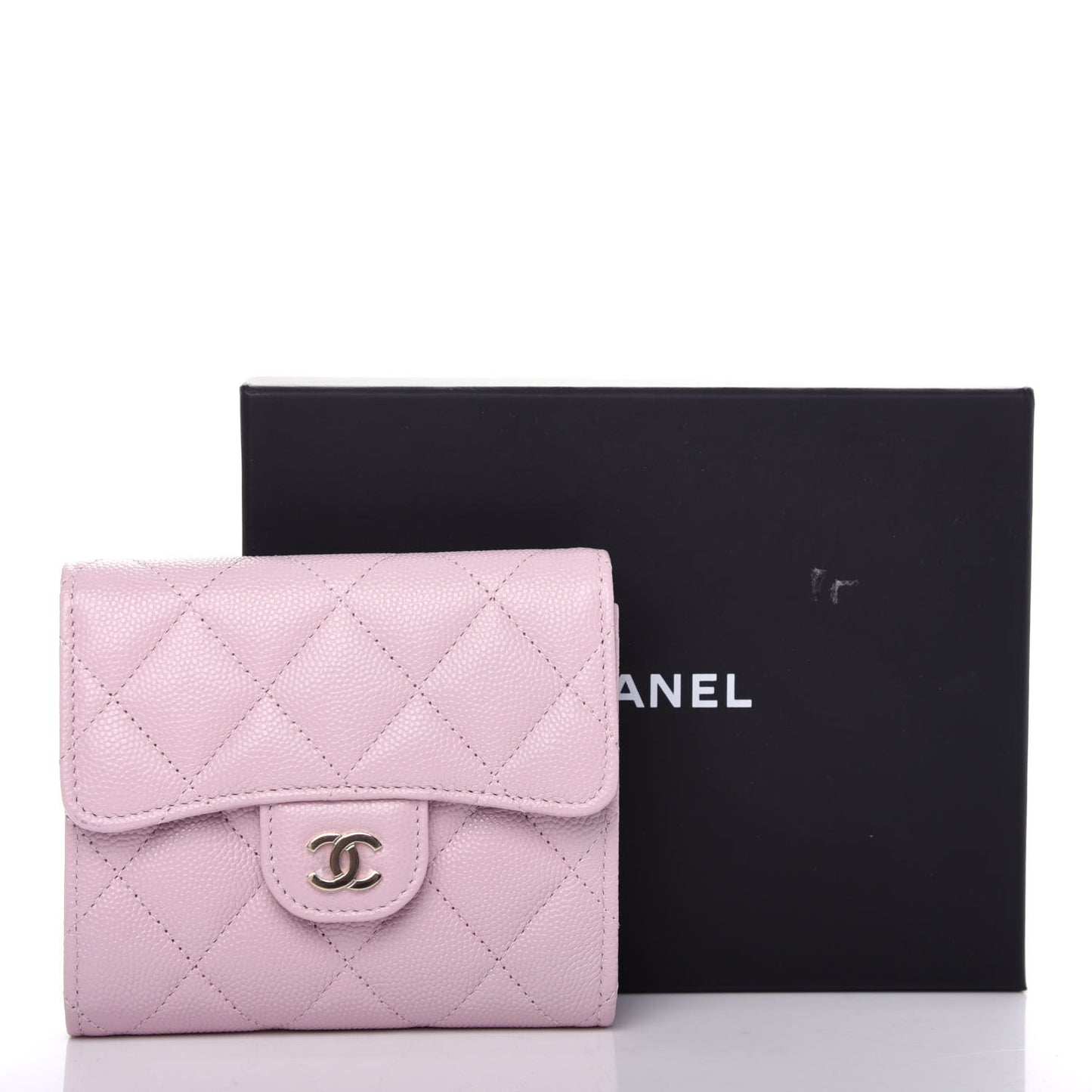 Caviar Quilted Compact Flap Wallet Light Pink