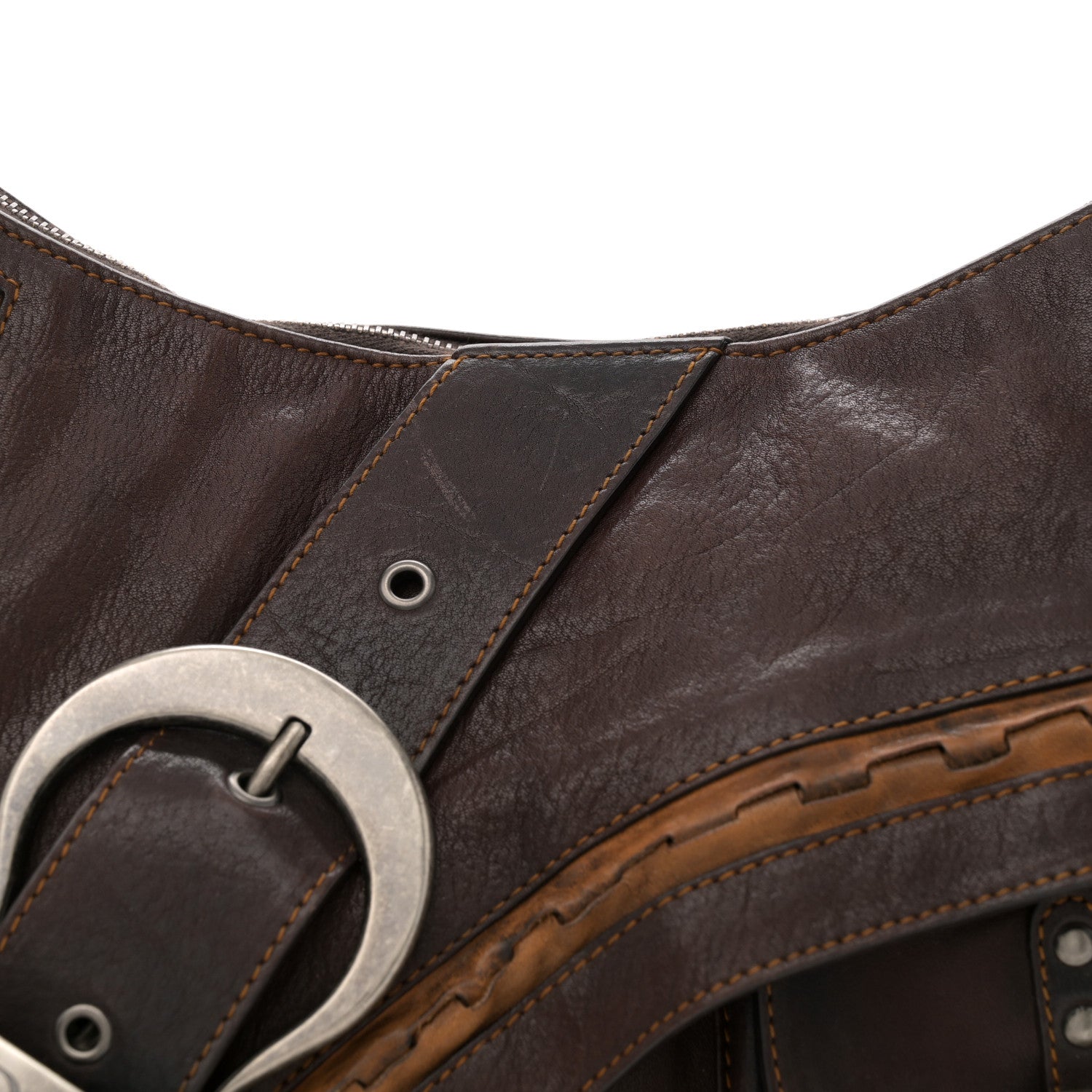 Christian Dior Calfskin Large Gaucho Double Saddle Bag Brown 8 of 10