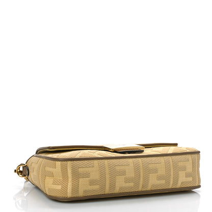 Fendi Raffia Vitello King Lucido FF Embroidered Baguette Grano Sand 3 of 7