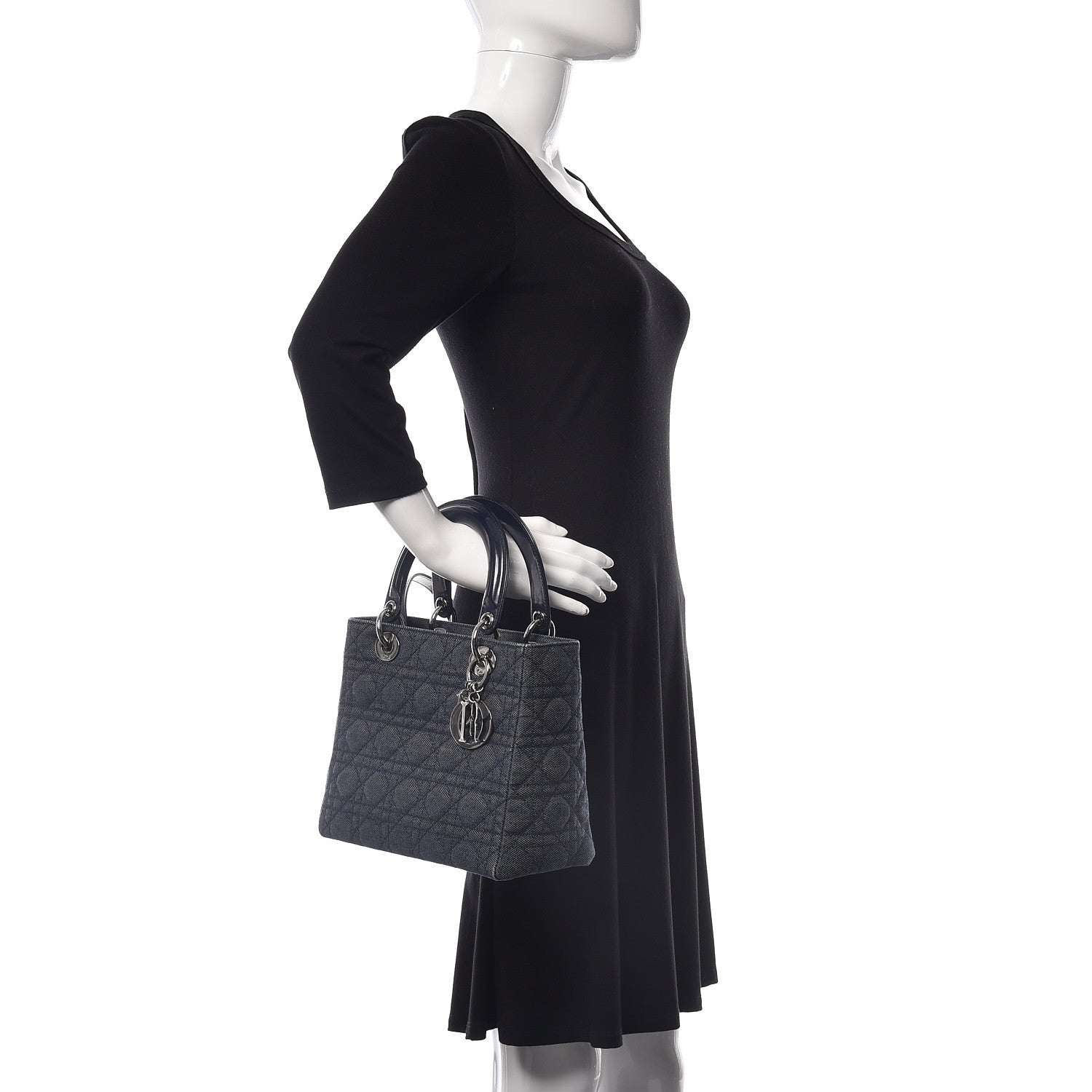 Christian Dior Denim Cannage Medium Lady Dior Blue 3 of 16