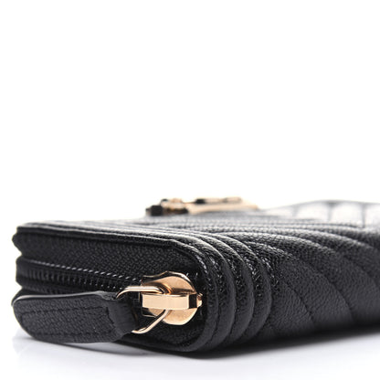 Chanel Caviar Chevron Quilted Boy Zip Around Coin Purse Wallet Black 8 of 12