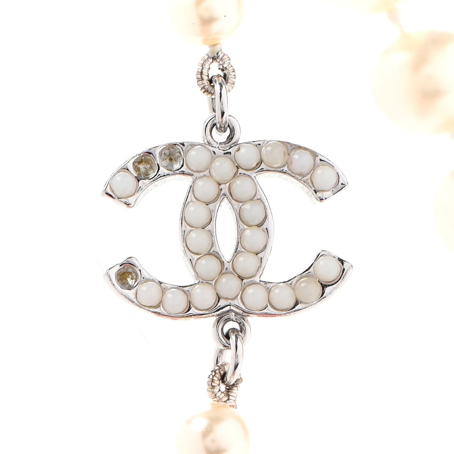 Chanel Graduated Pearl CC Long Necklace Silver 4 of 6
