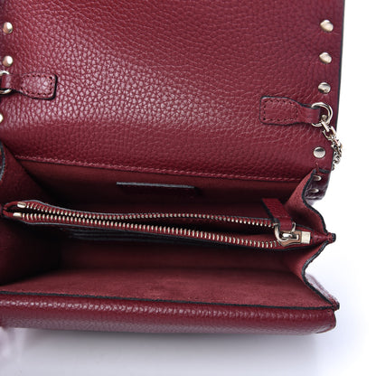 Valentino Garavani Pebbled Calfskin Rockstud Wallet on Chain Cerise 5 of 9