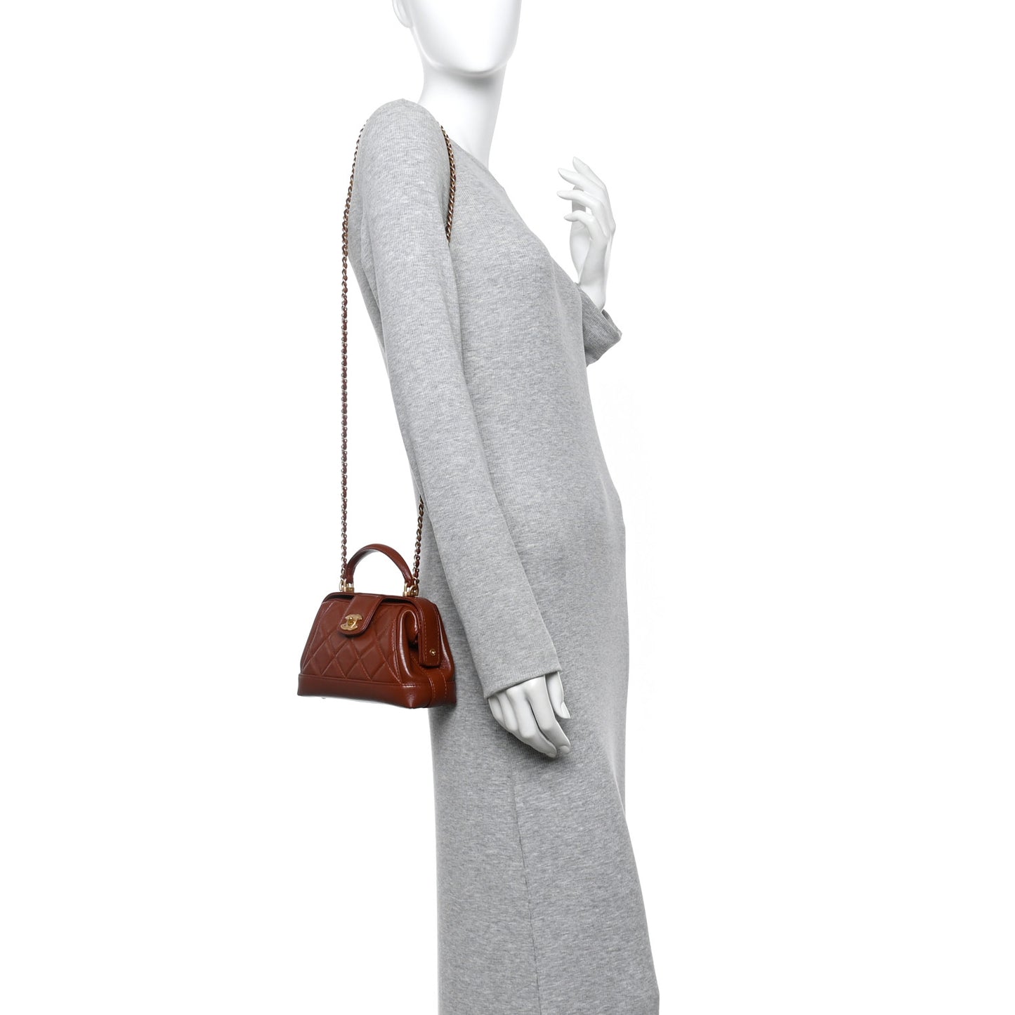 Shiny Lambskin Quilted Mini Cocodoc Top Handle Bag Brown