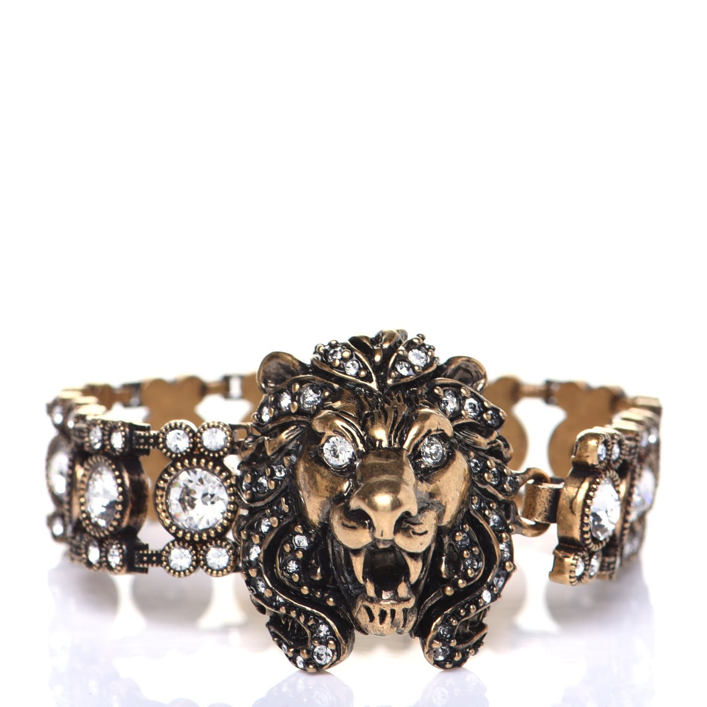 Metal Crystal Lion Head Bracelet S Aged Gold