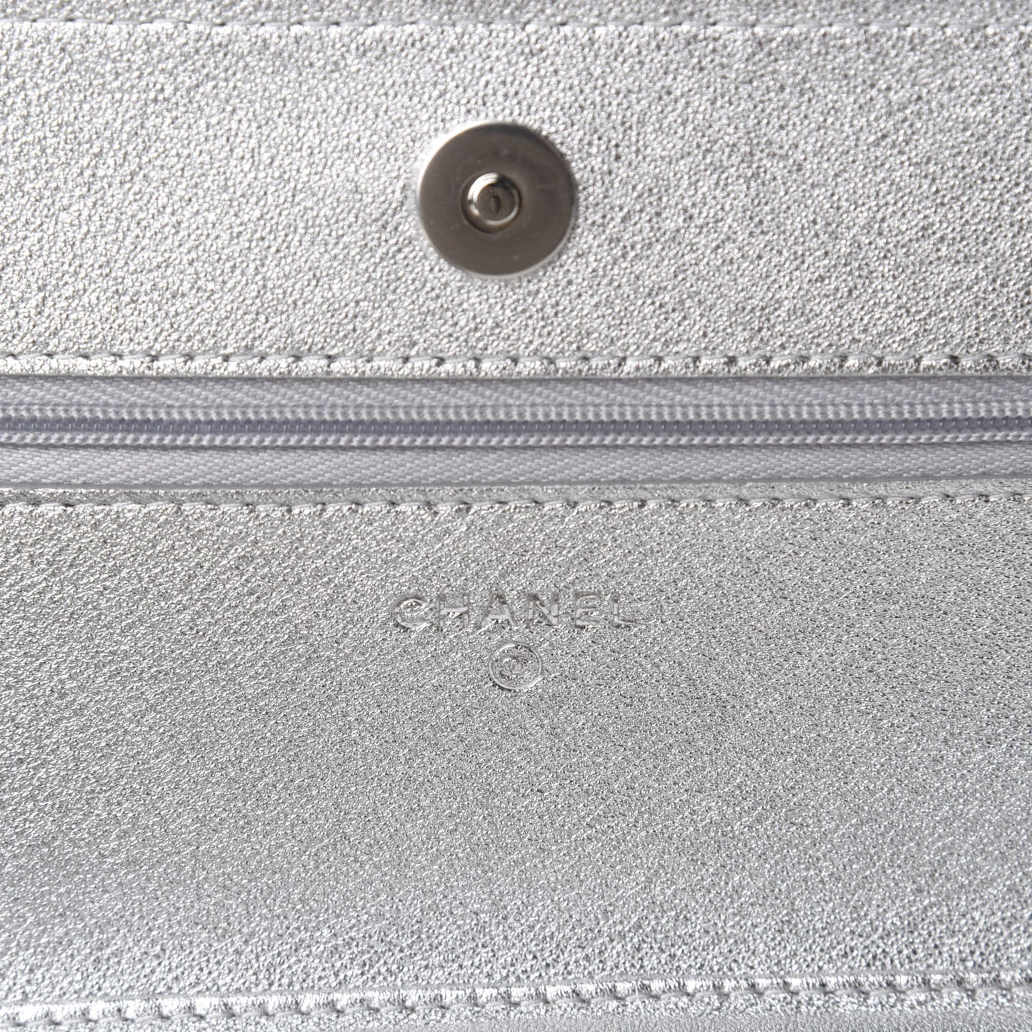 Metallic Lambskin Quilted Wallet On Chain WOC Silver