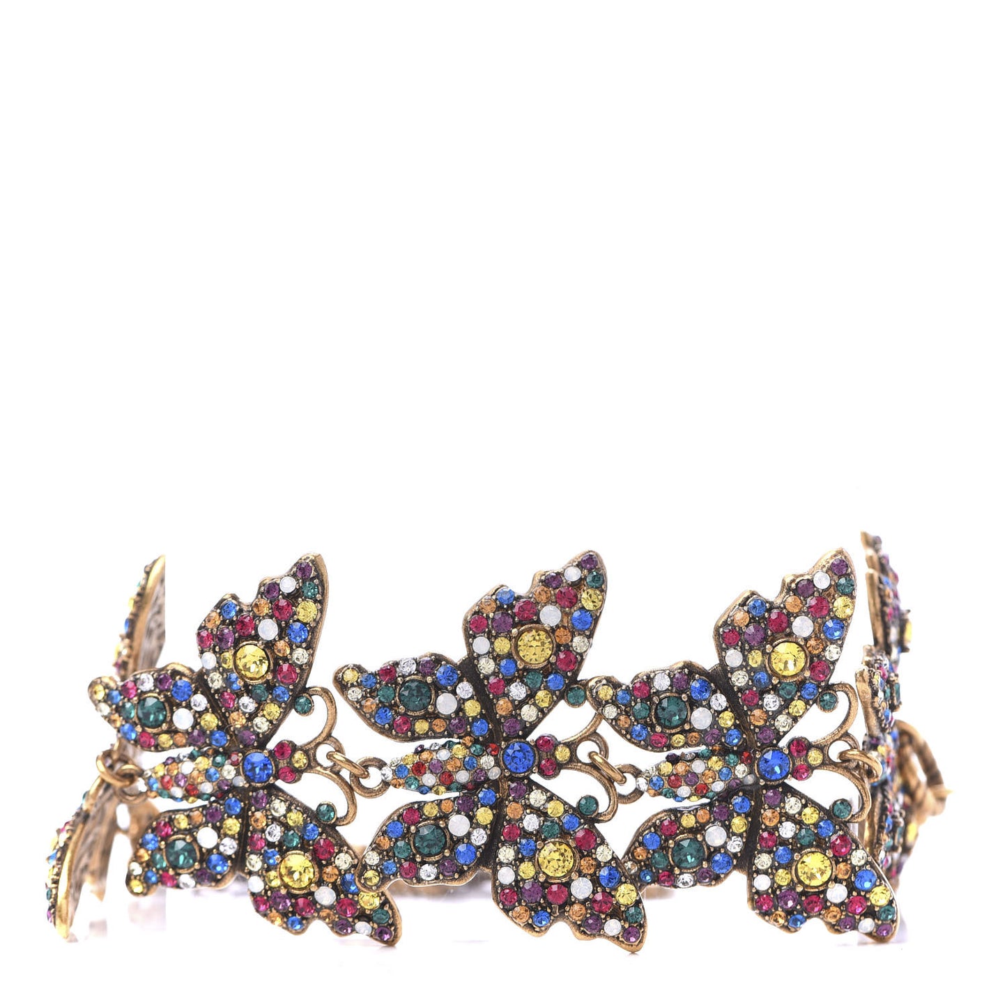 Metal Crystal Butterfly Bracelet Aged Gold Multicolor