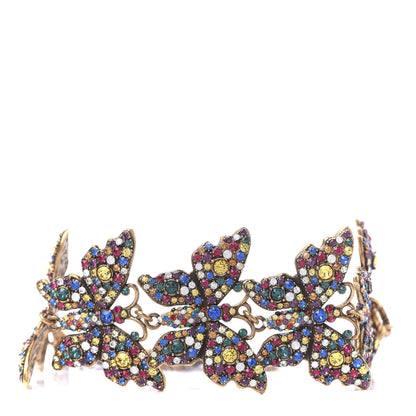 Gucci Metal Crystal Butterfly Bracelet Aged Gold Multicolor 1 of 6