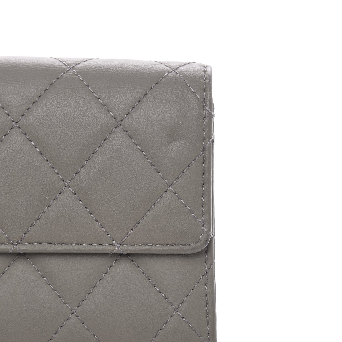 Calfskin Quilted Large Gusset Flap Wallet Grey