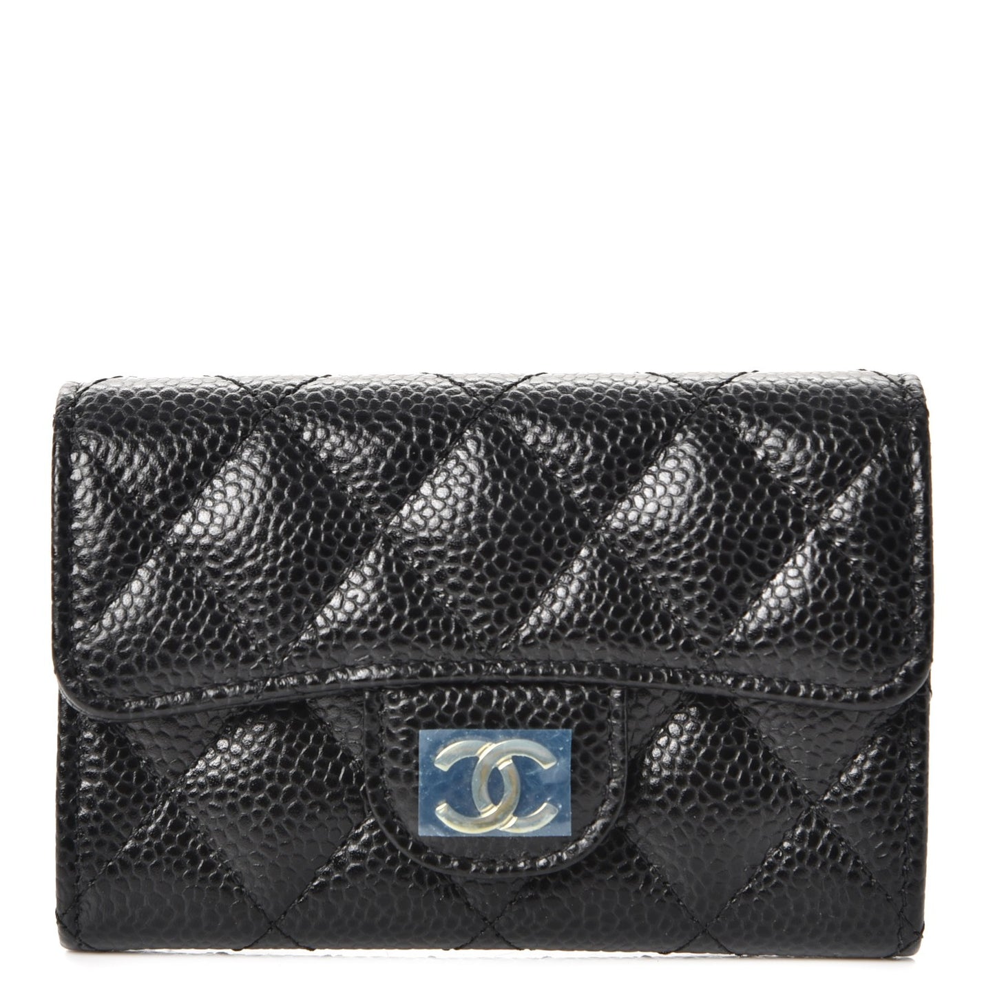 Caviar Quilted Flap Card Holder Black