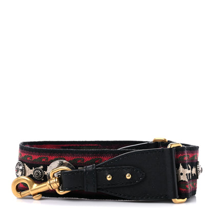 Christian Dior Canvas Embroidered Studded Bohemian Shoulder Strap Red 1 of 4