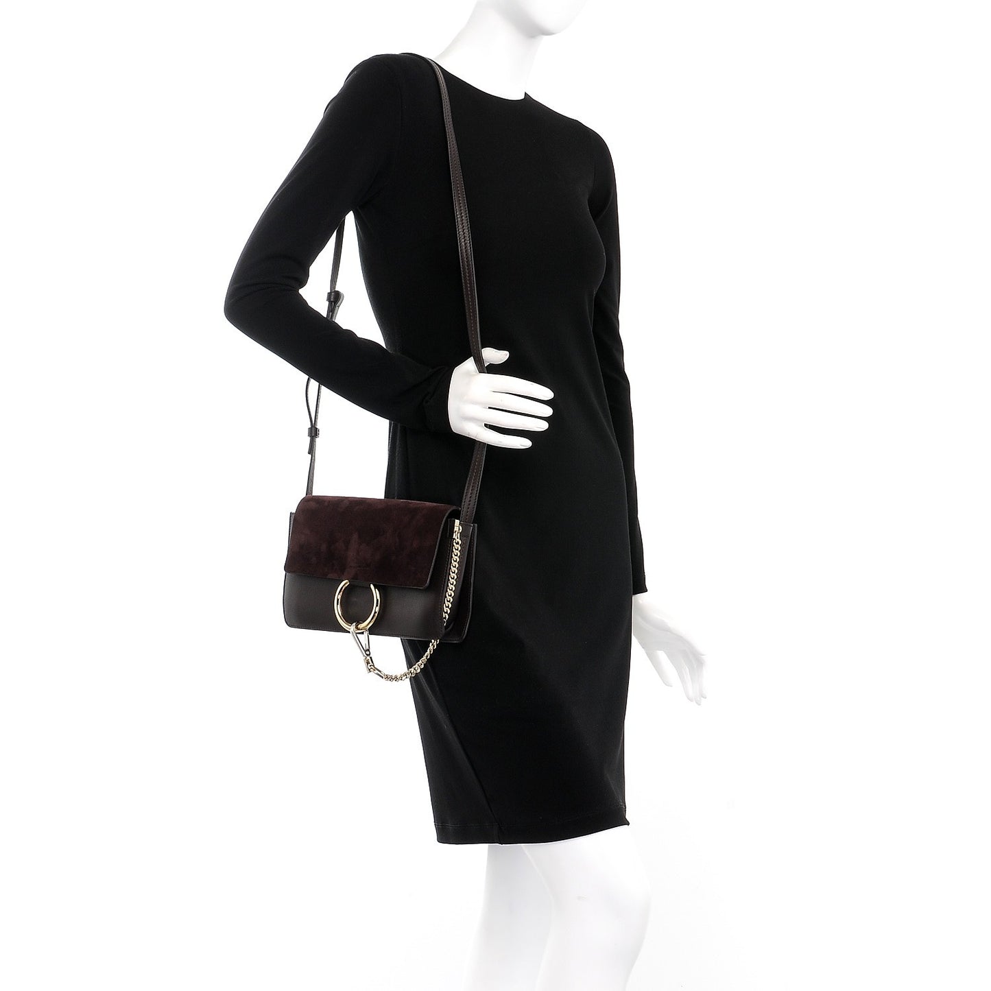 Suede Calfskin Small Faye Shoulder Bag Carbon Brown