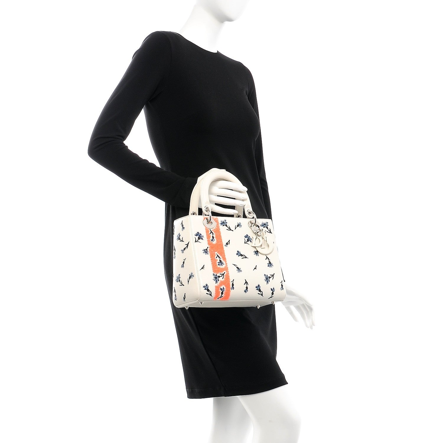 Christian Dior Lambskin Embroidered Sequin Medium Flower Lady Dior Off White 5 of 13