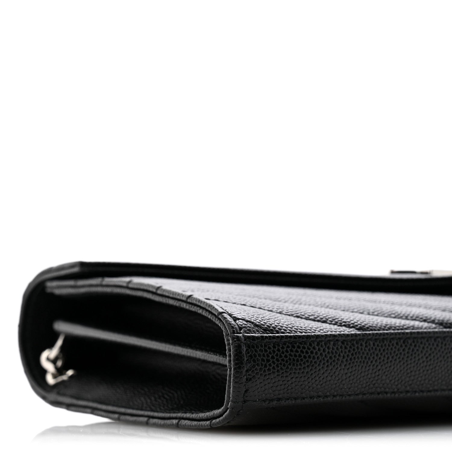 Saint Laurent Grain De Poudre Matelasse Chevron Monogram Chain Wallet Black Black 9 of 12