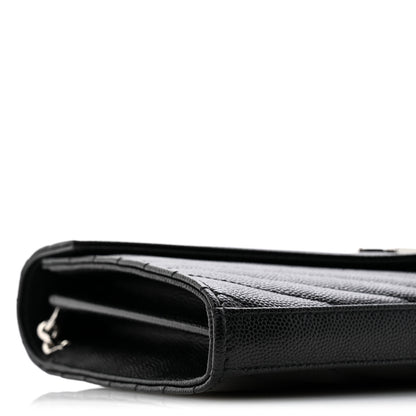 Saint Laurent Grain De Poudre Matelasse Chevron Monogram Chain Wallet Black Black 9 of 12