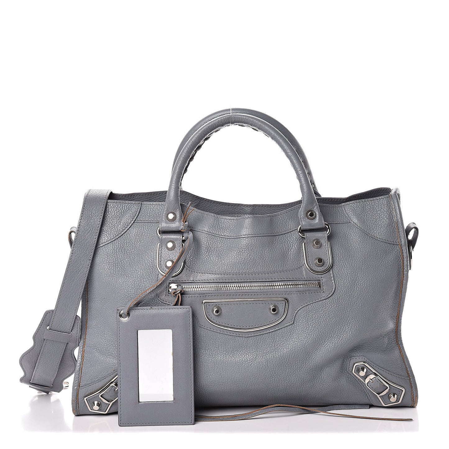 Chevre Silver Metallic Edge Hardware City Bleu Acier