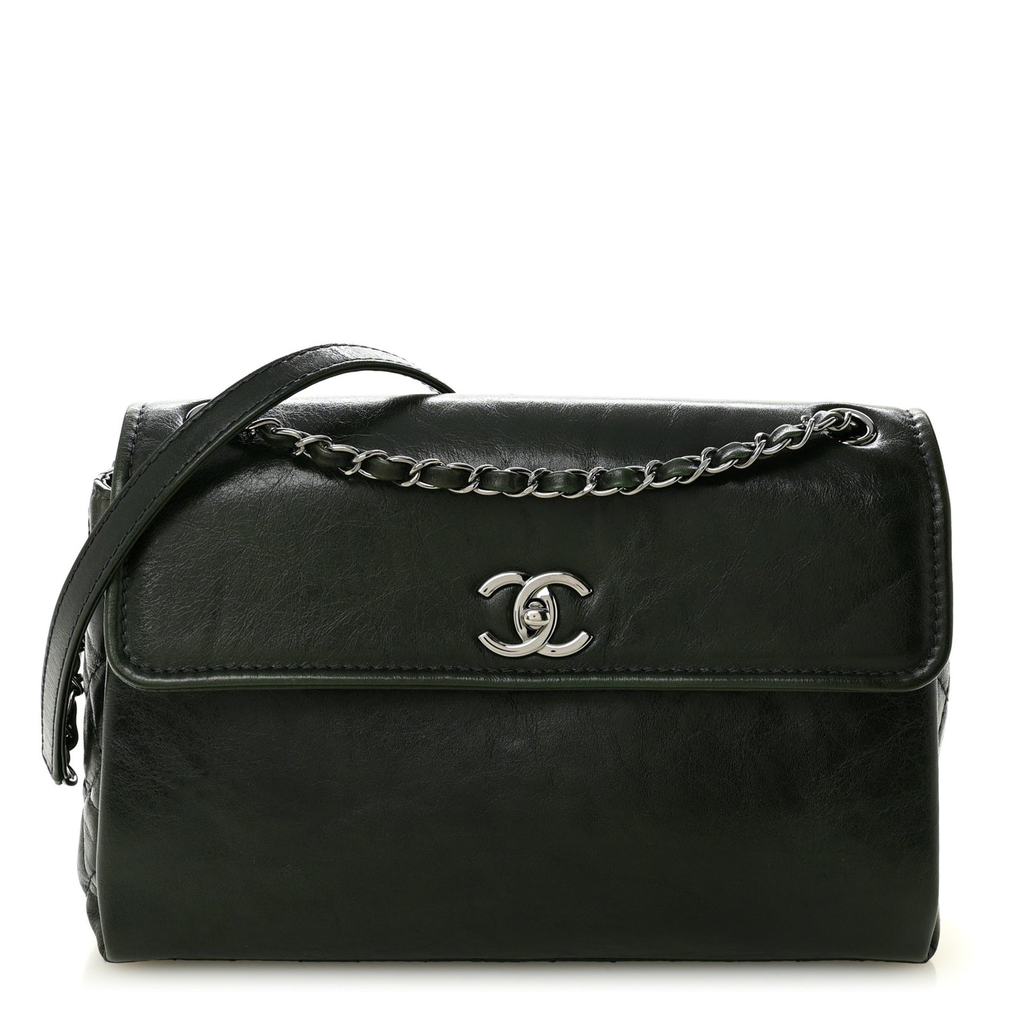 Calfskin Flap Bag Dark Green
