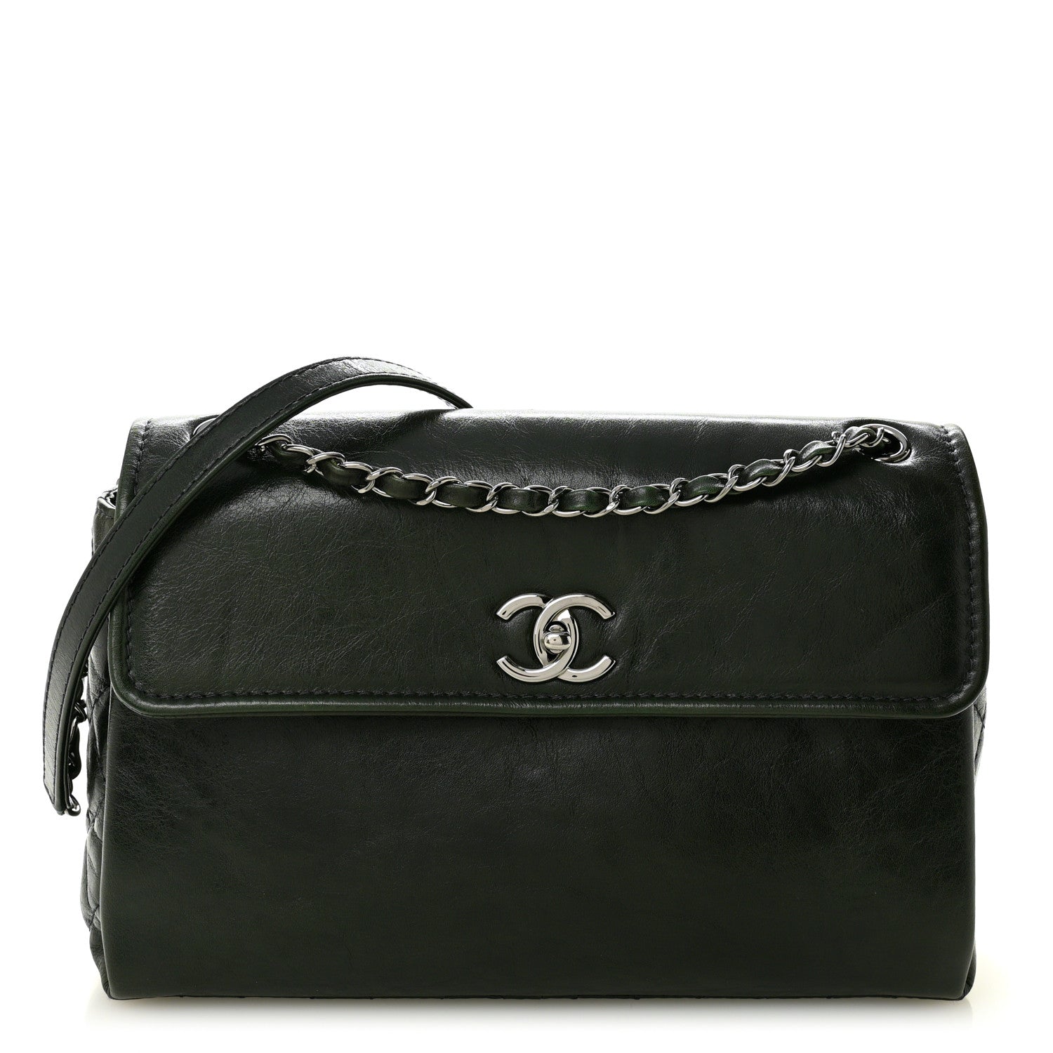 Chanel Calfskin Flap Bag Dark Green 1 of 11