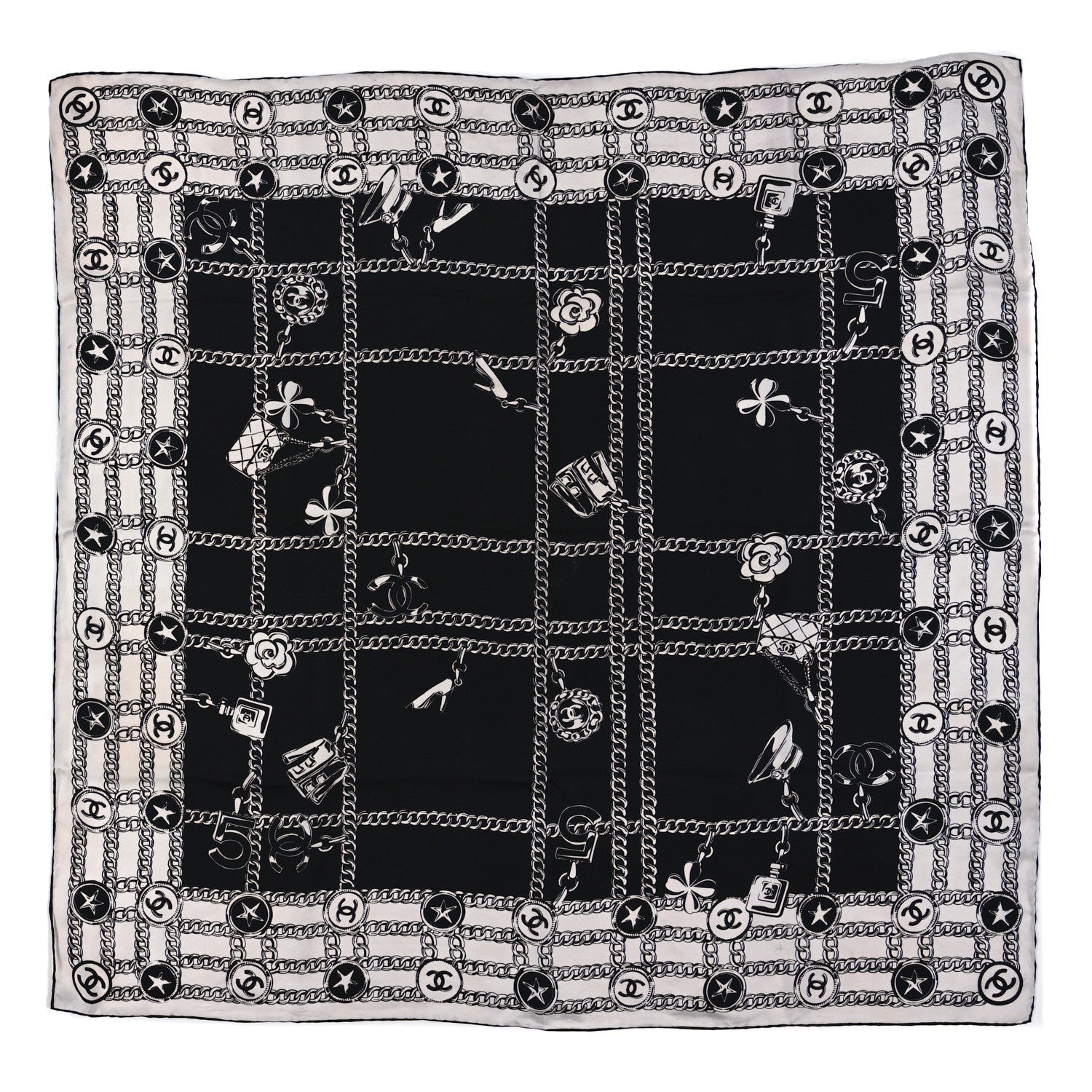 Chanel Silk CC Square Scarf Black White 1 of 3