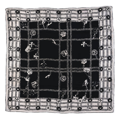 Chanel Silk CC Square Scarf Black White 1 of 3