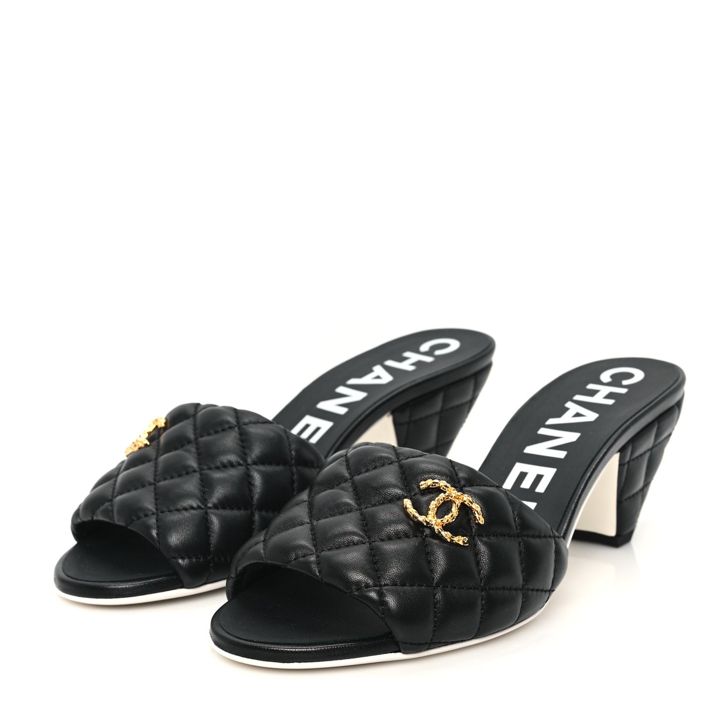 Lambskin Quilted Textured CC Mules 37 Black