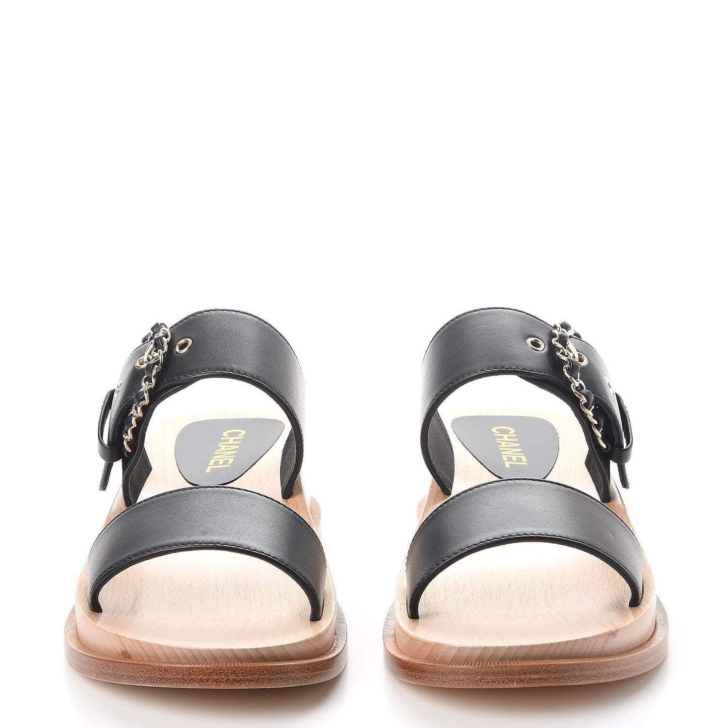Calfskin Wood Buckle Mules 39 Black