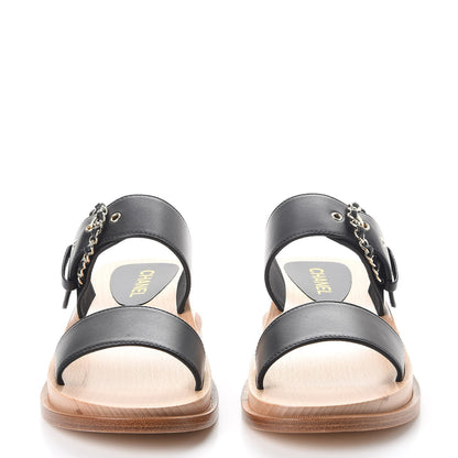 Chanel Calfskin Wood Buckle Mules 39 Black 2 of 13