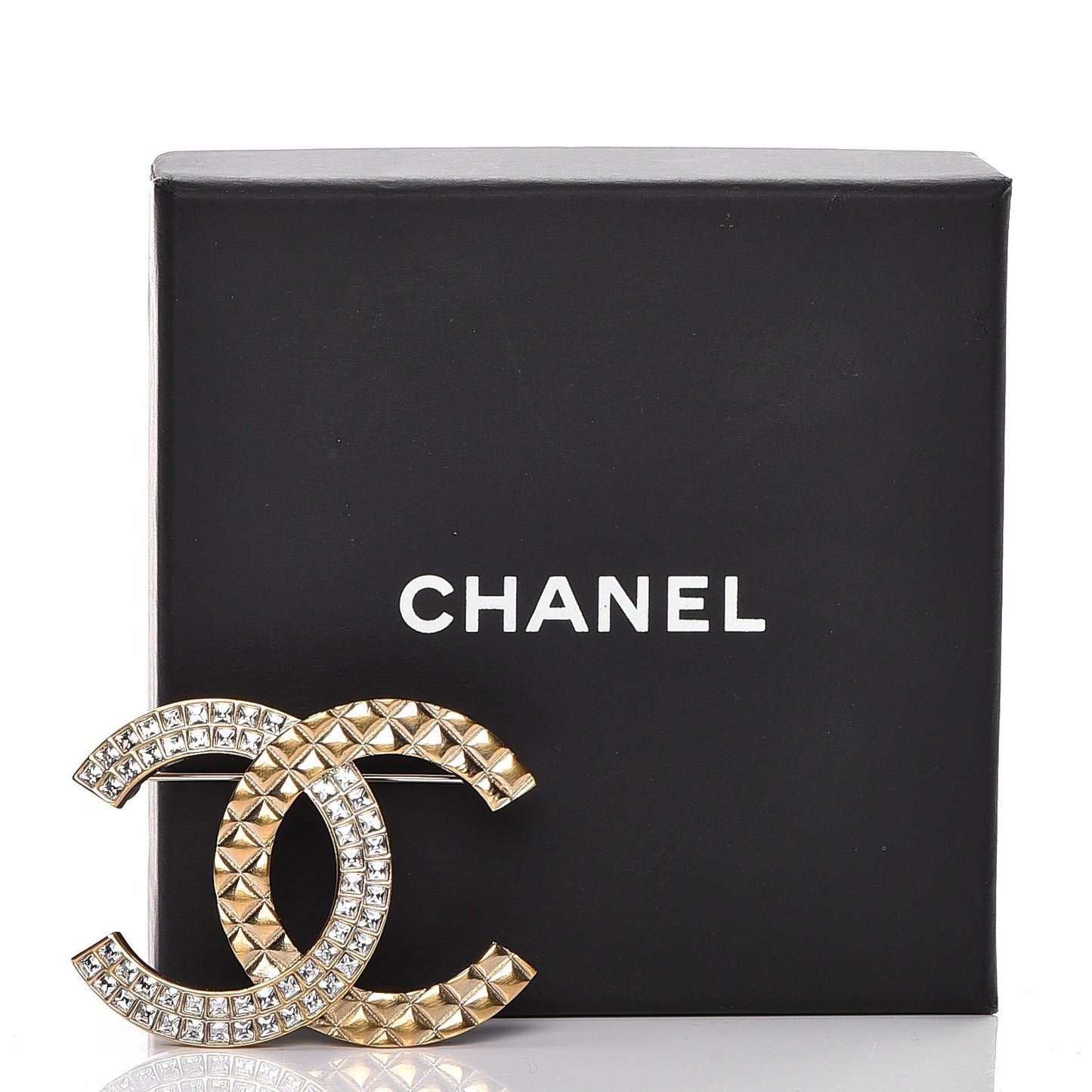 Baguette Crystal Quilted CC Brooch Gold