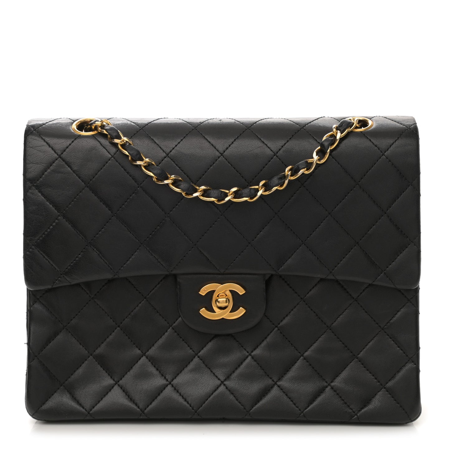 Lambskin Quilted Medium Double Flap Black
