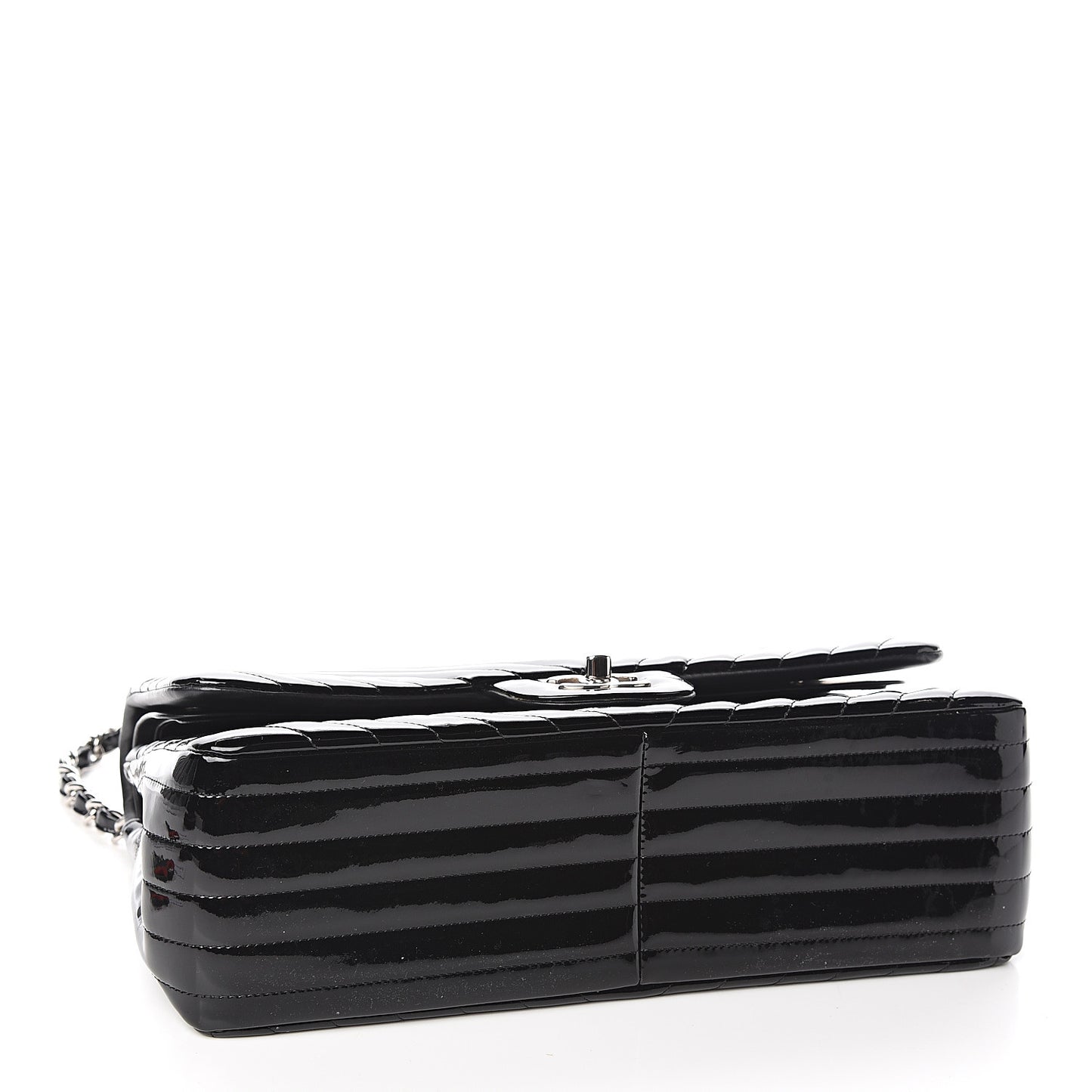 Patent Chevron Quilted Jumbo Double Flap Black
