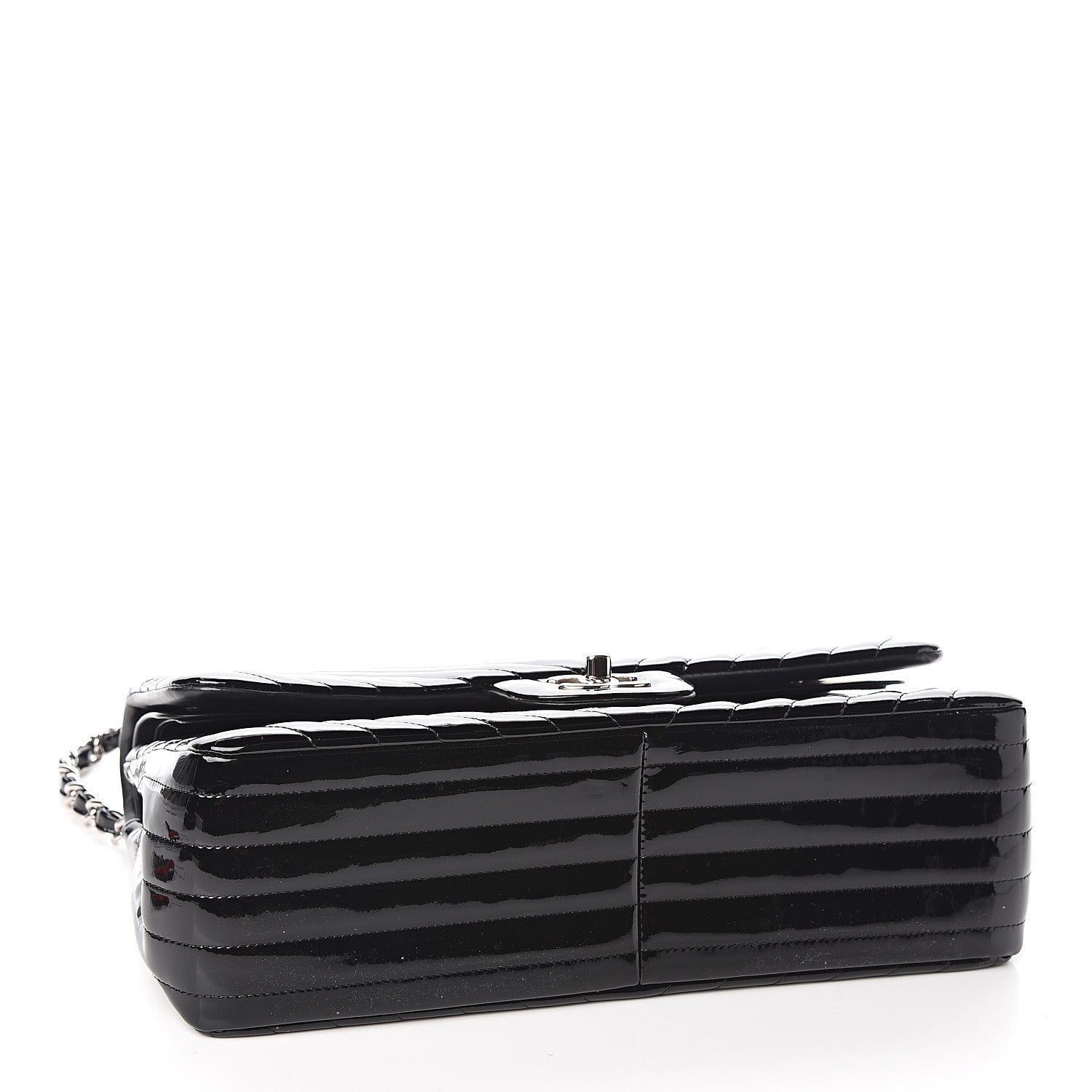 Chanel Patent Chevron Quilted Jumbo Double Flap Black 3 of 9