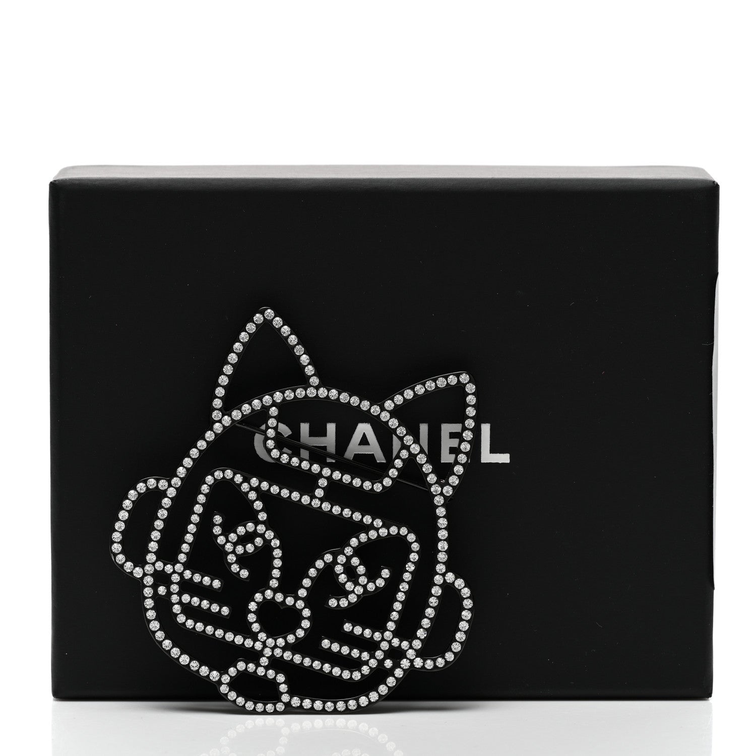 Chanel Strass Crystal Emoji Robot Cat Brooch Black Silver 5 of 5