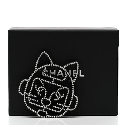 Chanel Strass Crystal Emoji Robot Cat Brooch Black Silver 5 of 5