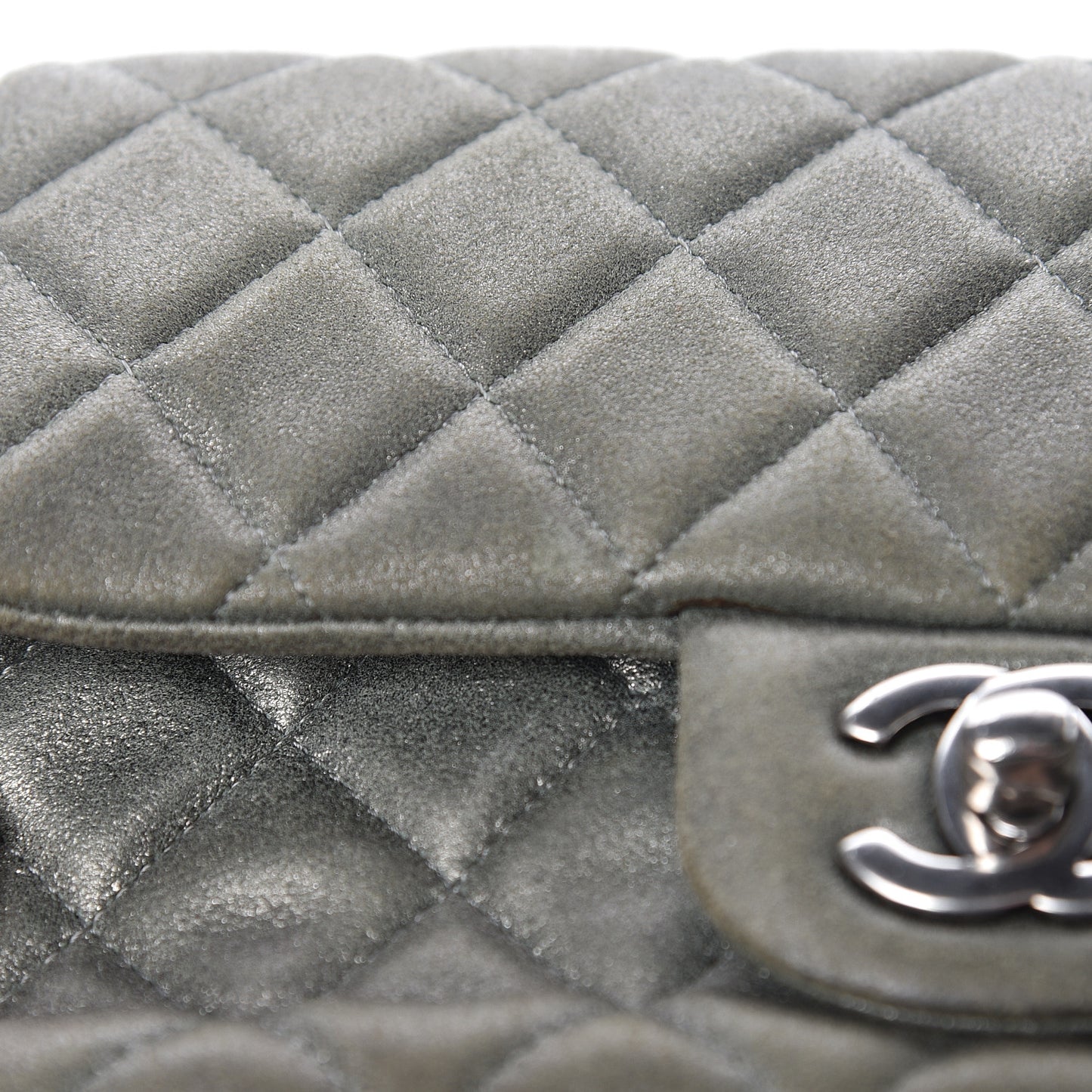 Iridescent Lambskin Quilted Mini Rectangular Flap Khaki