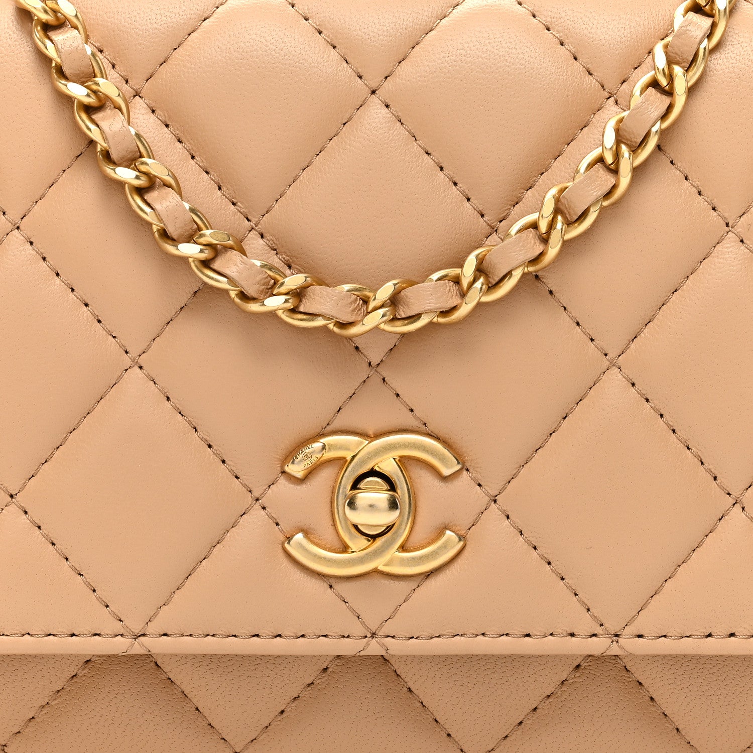 Chanel Lambskin Quilted CC Pearl Crush Wallet on Chain WOC Beige 8 of 11
