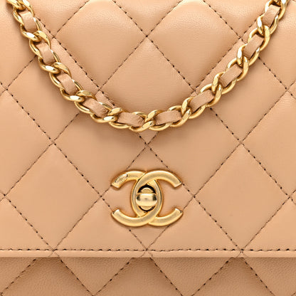 Chanel Lambskin Quilted CC Pearl Crush Wallet on Chain WOC Beige 8 of 11